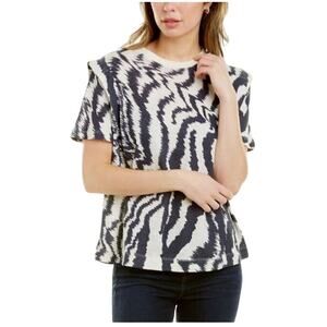 Ted Baker Print Linen & Cotton T-Shirt Structured Shoulder Ted Size 1 = XS